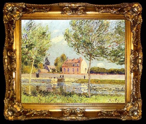 framed  Alfred Sisley Hauser am Ufer der Loing, ta009-2